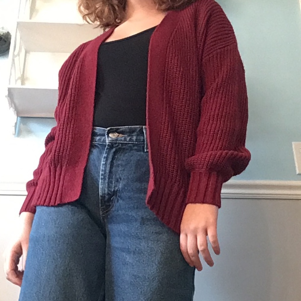 maroon cardigan